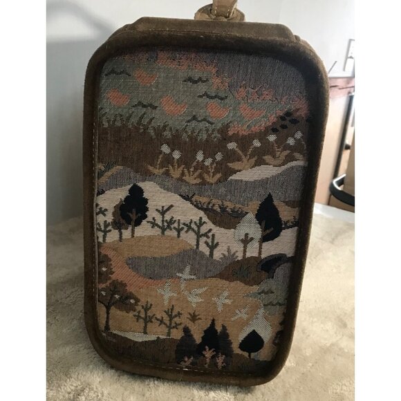 Vtg French Luggage Co Tapestry Brown Suede Luggage Set Countryside with Unicorn - Picture 14 of 16